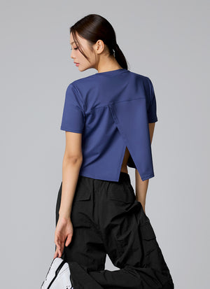 Ice Feather Back Slit Cropped Short Sleeve