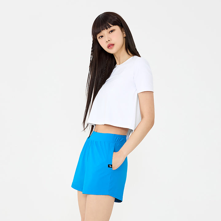 Ice Feather Back Slit Crop Short Sleeve