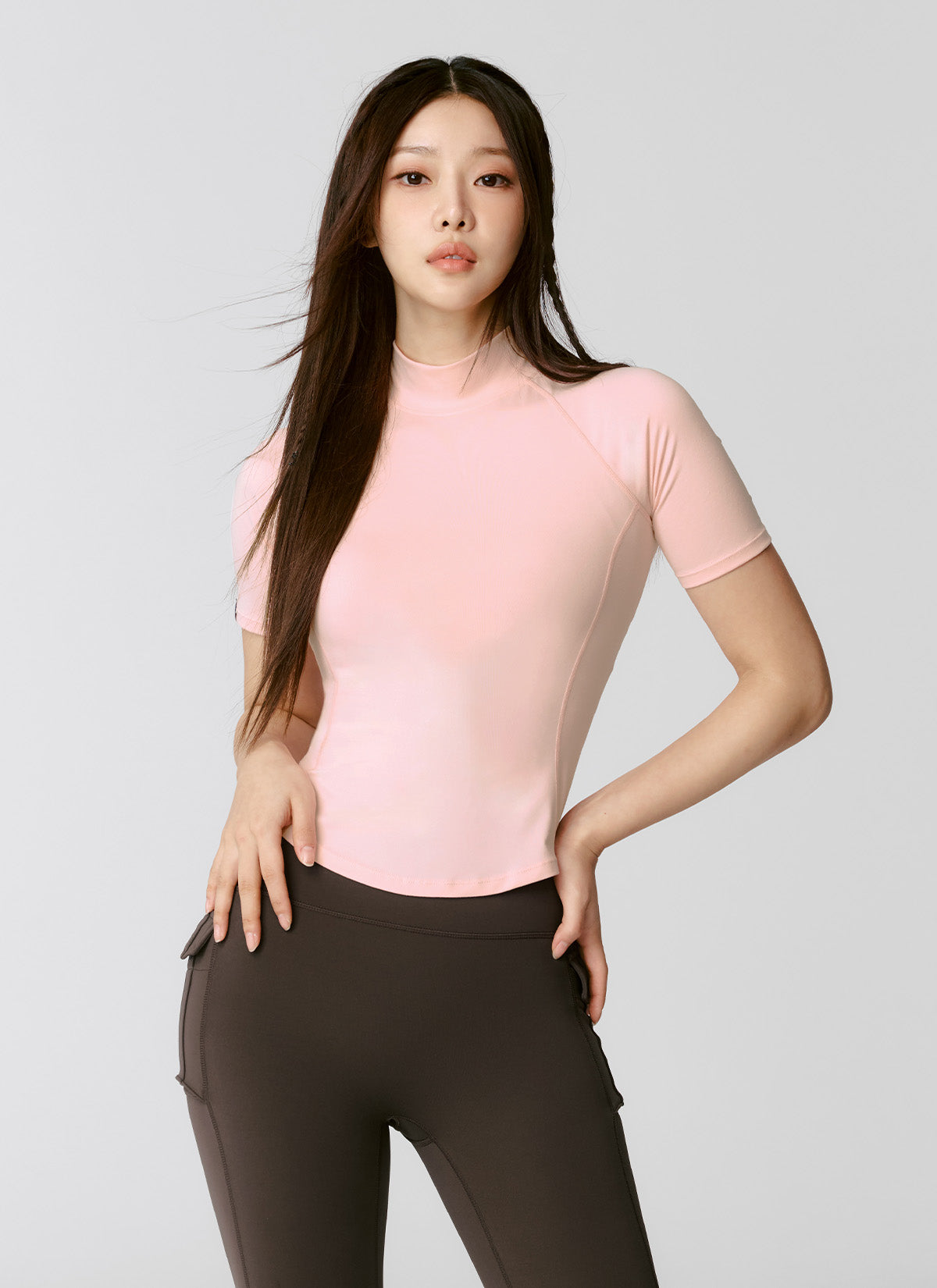 Peach-Like Mock Neck Short Sleeve