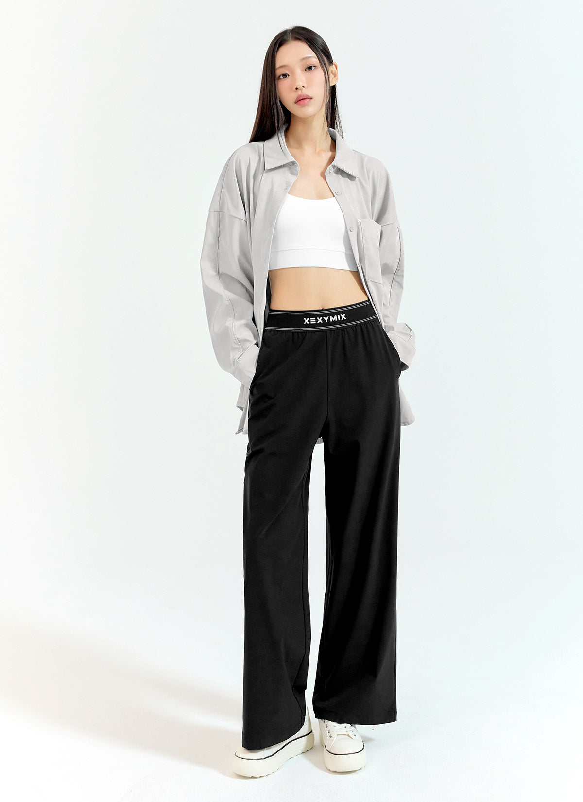Woven Logo Banding Wide Pants
