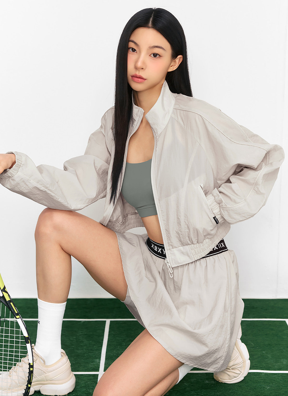 [SET]Light Woven Piping Crop Jacket