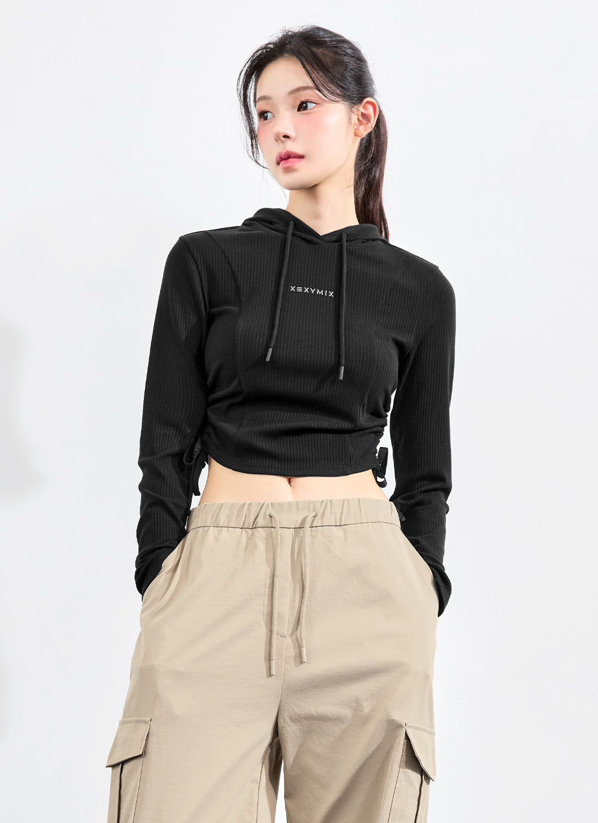 Soft Rib Side String Hoodie