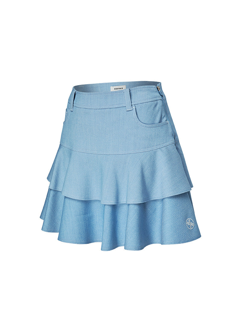 Denim-Like Flounce Culottes Skirt