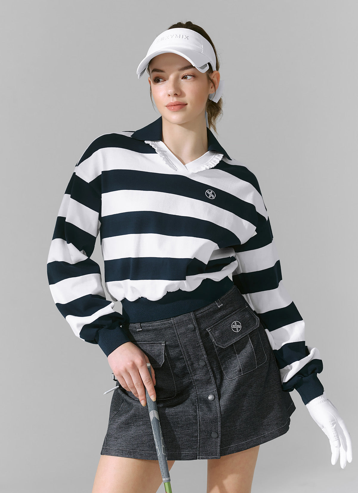 Ruffle Stripe V-Neck Long Sleeve