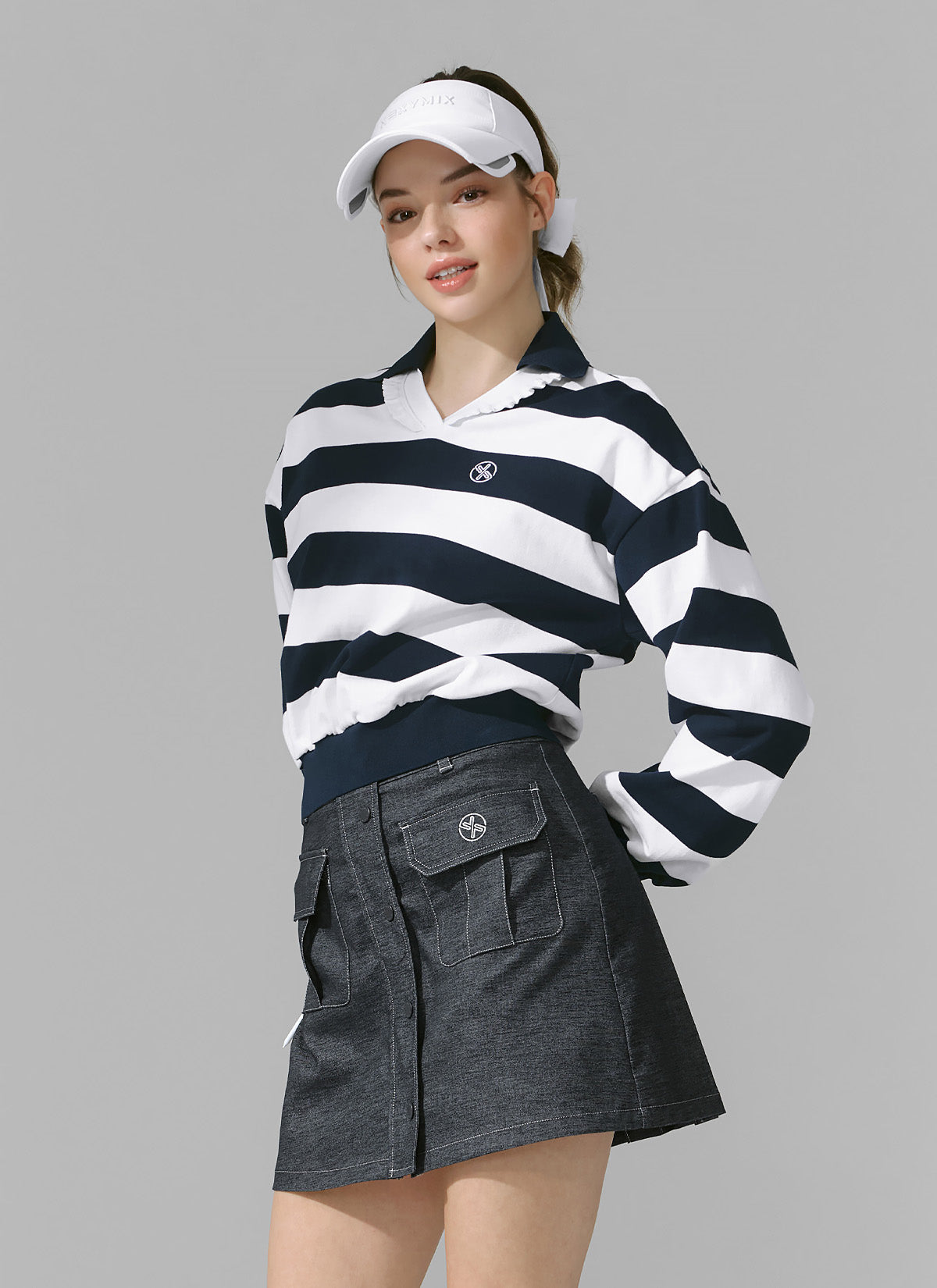 Ruffle Stripe V-Neck Long Sleeve