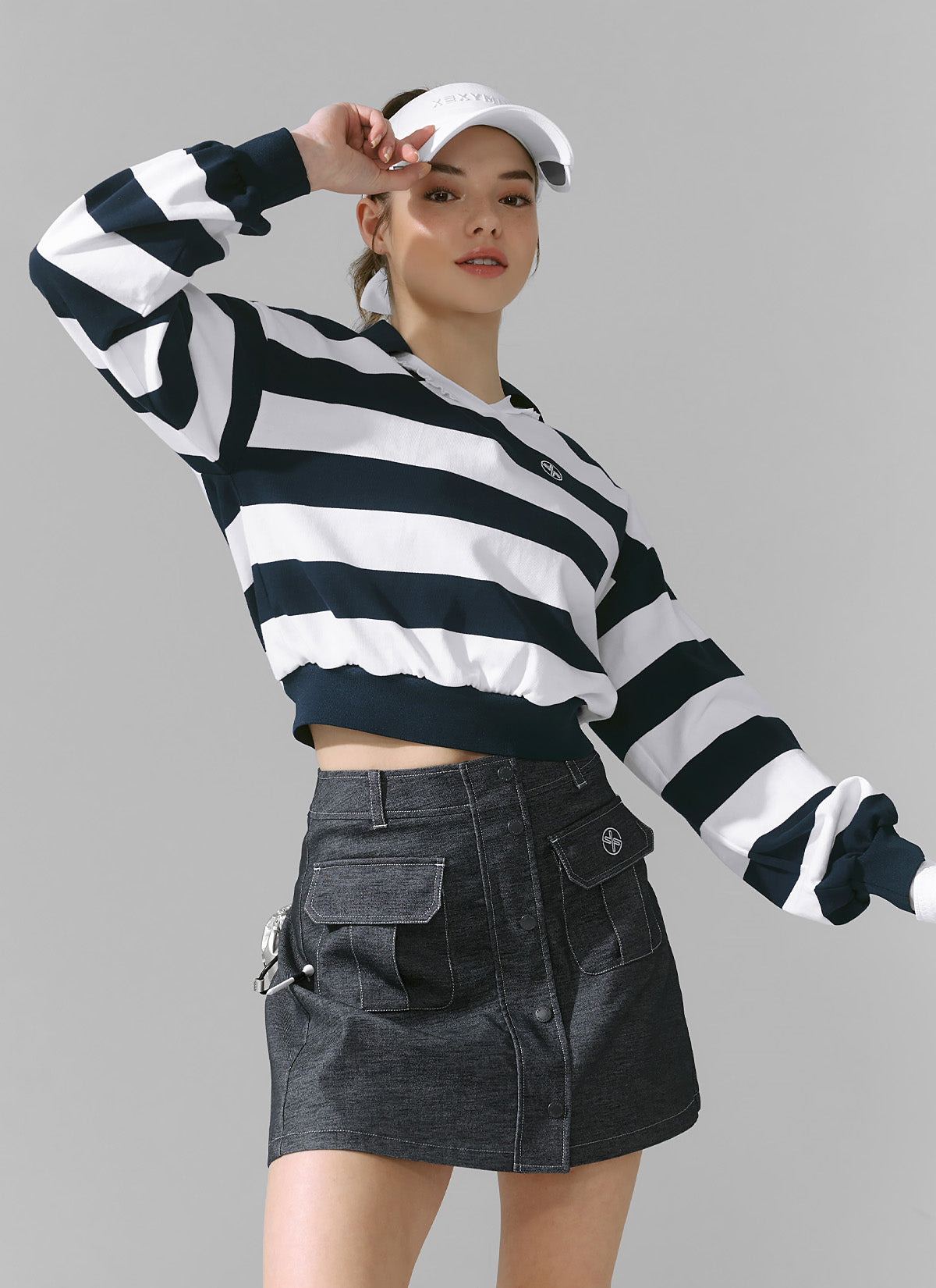 Ruffle Stripe V-Neck Long Sleeve