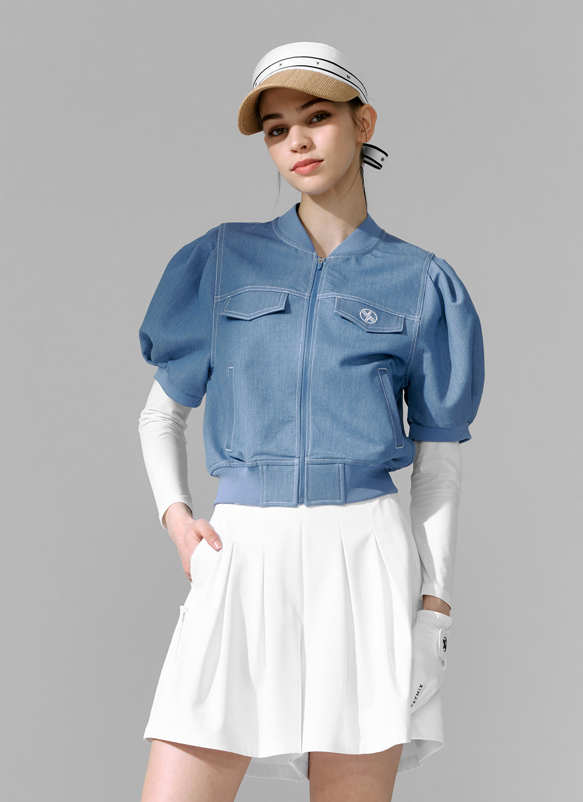 Denim-Like Puff Short Sleeve Jumper