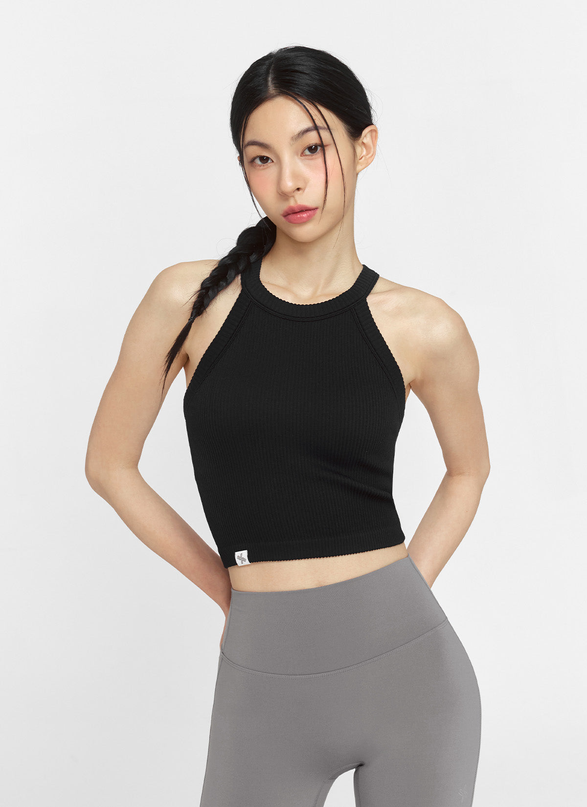 Ribbed Seamless Halter Neck Crop Top