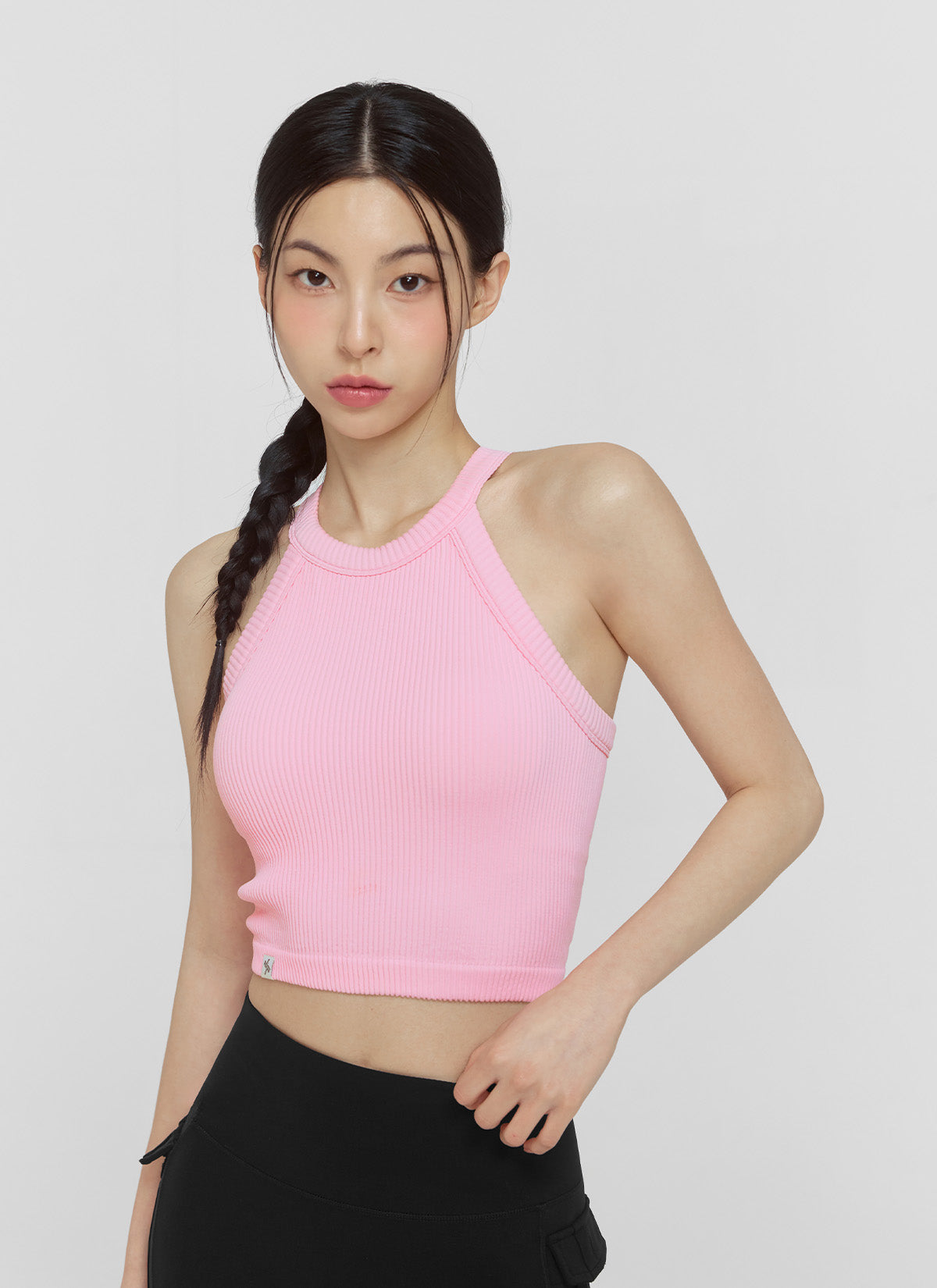 Ribbed Seamless Halter Neck Crop Top