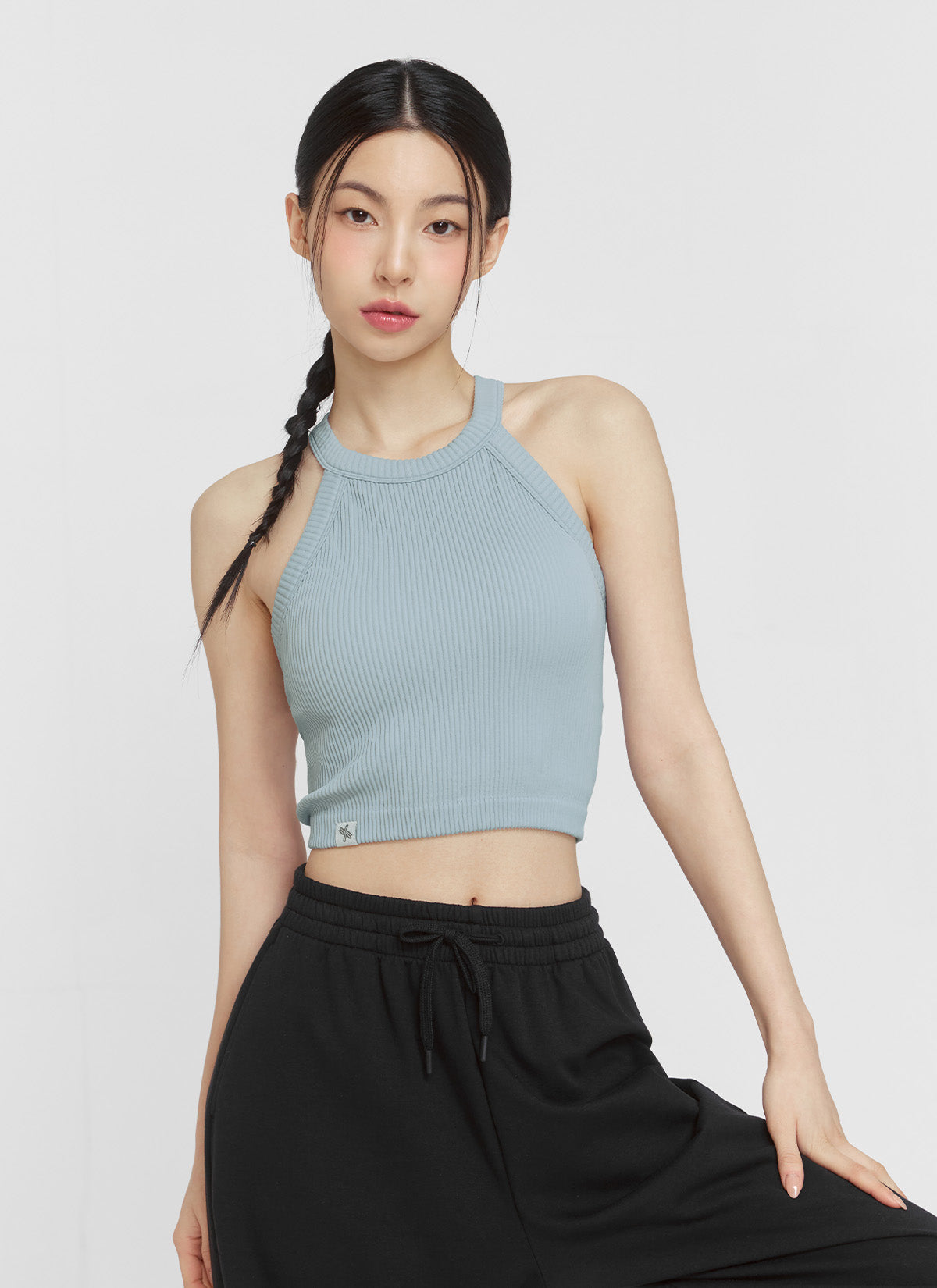 Ribbed Seamless Halter Neck Crop Top