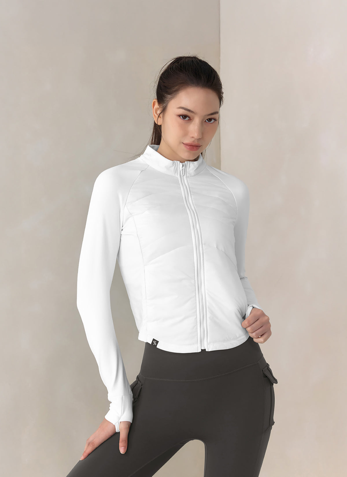 Finger Hole Lightweight Padded Mock Neck Jacket