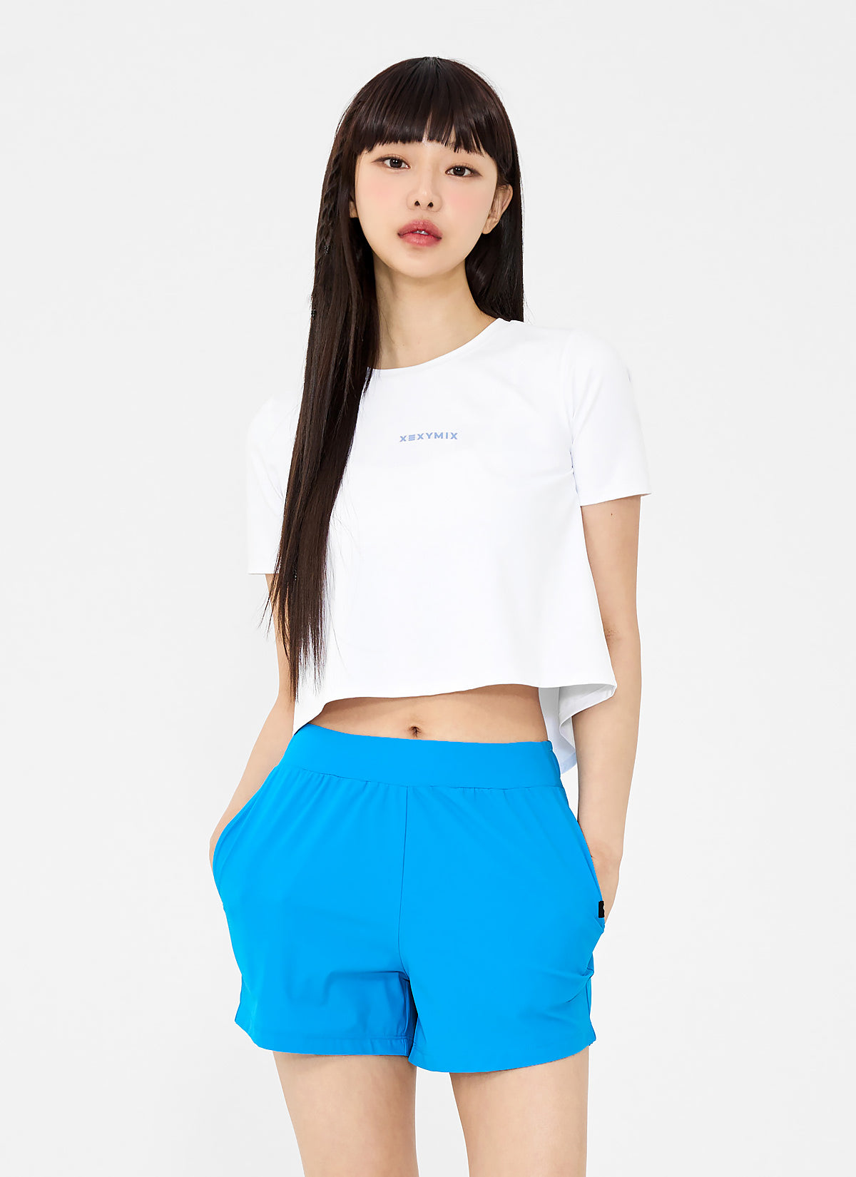 Ice Feather Back Slit Crop Short Sleeve