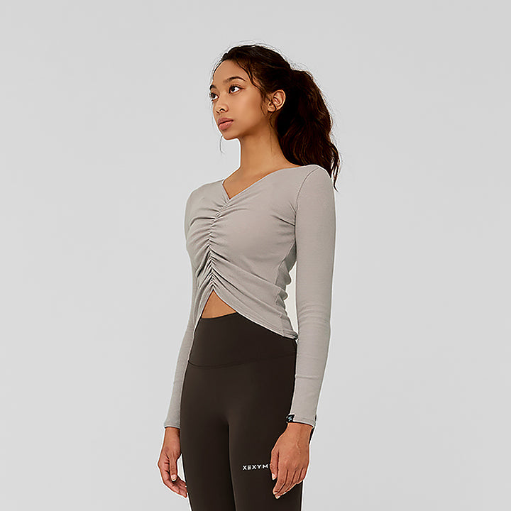 Ribbed Shirring Long Sleeve